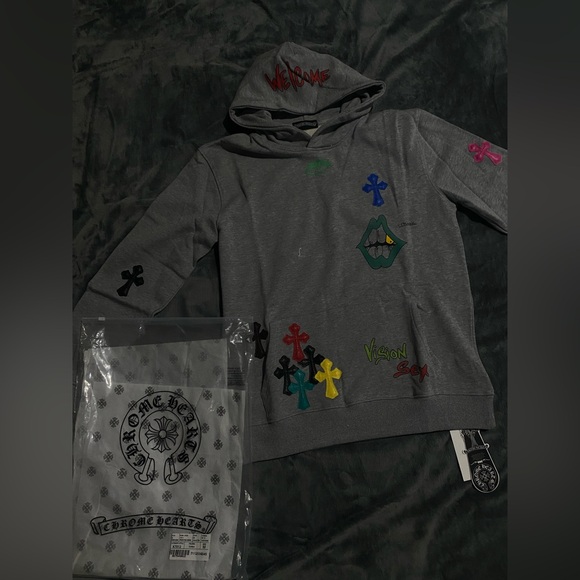Chrome Hearts Gray and Red Hoodie Stylish Comfort %100 cotton
